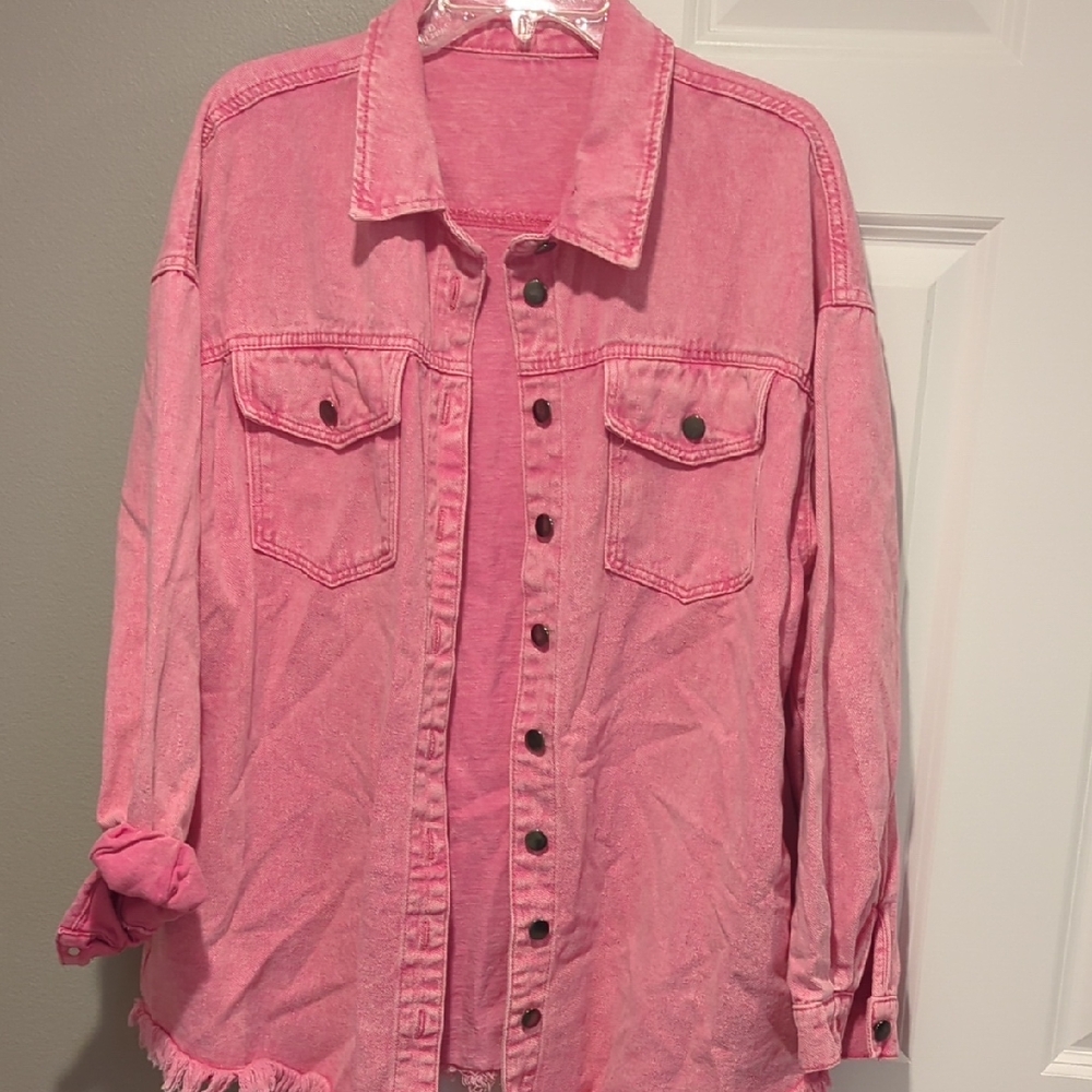 Pink Denim Button-Up Shirt